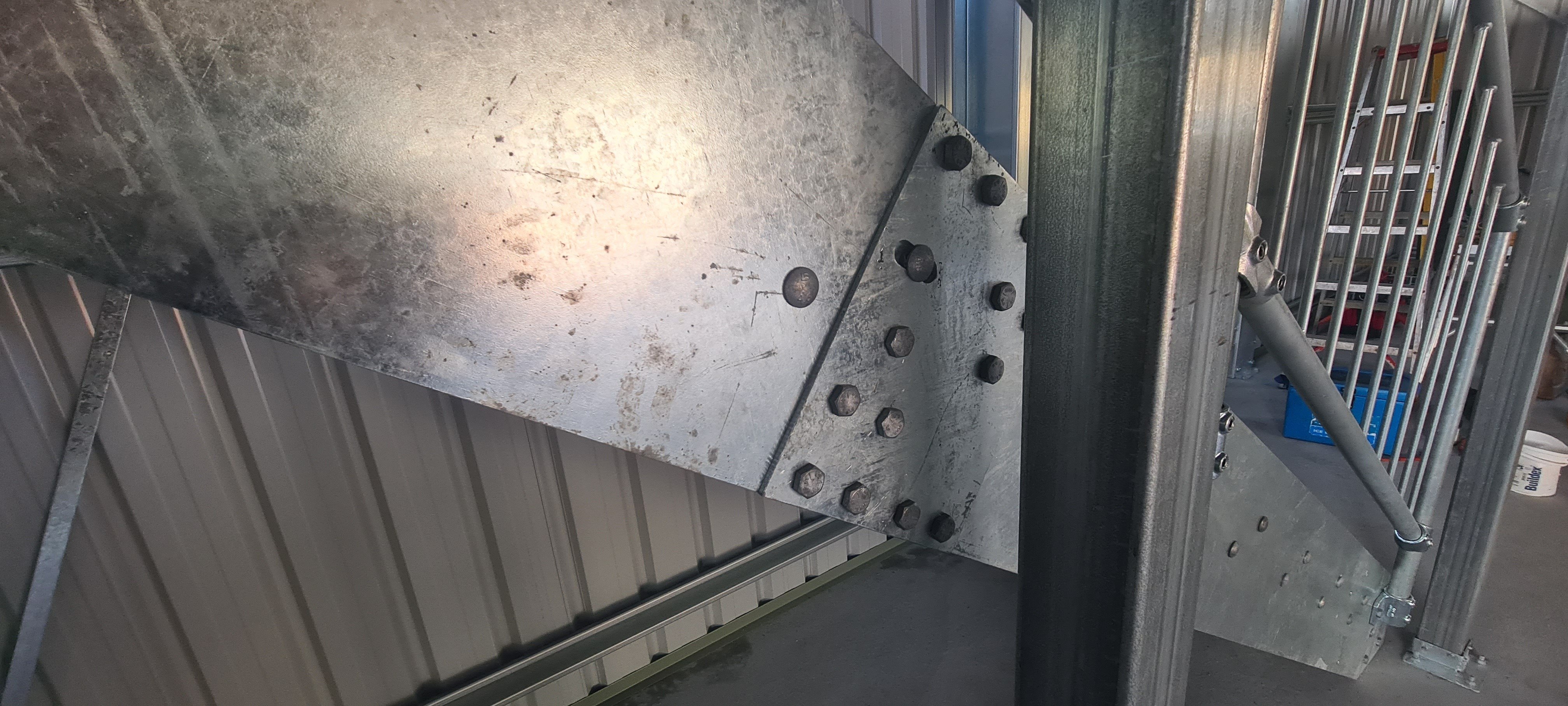 Stairs to access mezzanine storage level in Hobart shed